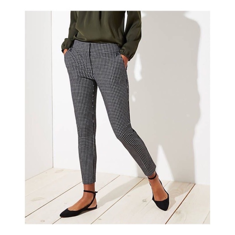 NWOT LOFT Julie Black&White Plaid Pants